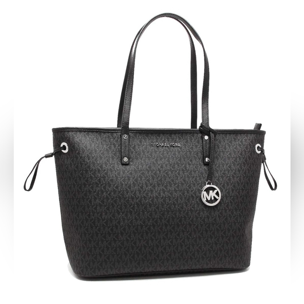Michael Kors Jet Set Travel Large Logo Black Tote Bag 35F9STVT5V EUC